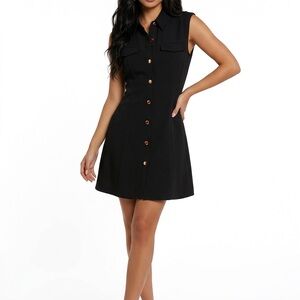 Zara Black Sleeveless Mini Dress with Button Detail
